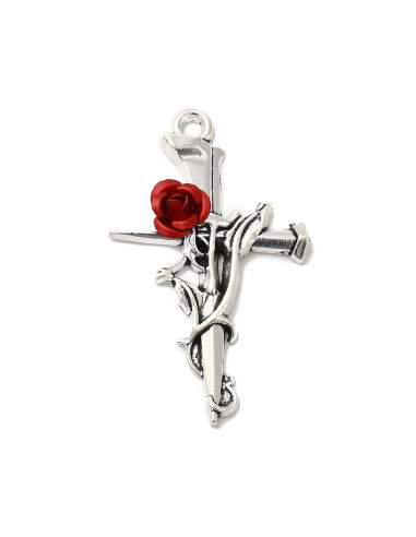 RA182 - Cruz Plata Rosa Roja