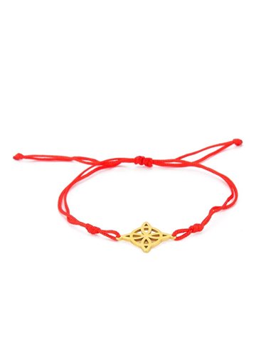 AT032 Pulsera Nudo de Brujas dorado en hilo rojo