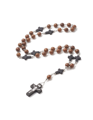 RS215 -Rosario madera con cruz negra