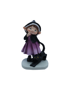 Elfo con gato negro, 13 cms...