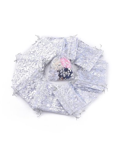 ACC434 - Pack 10 Bolsa Organza Decorada Hojas