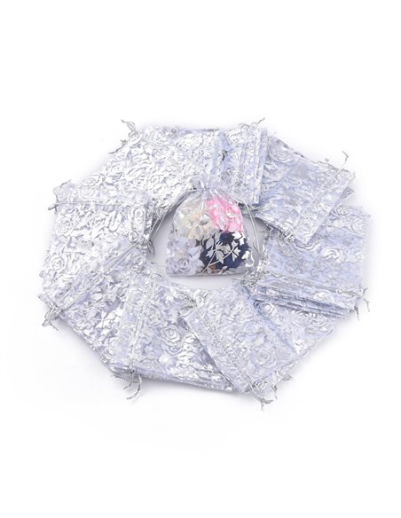 ACC434 - Pack 10 Bolsa Organza Decorada Hojas