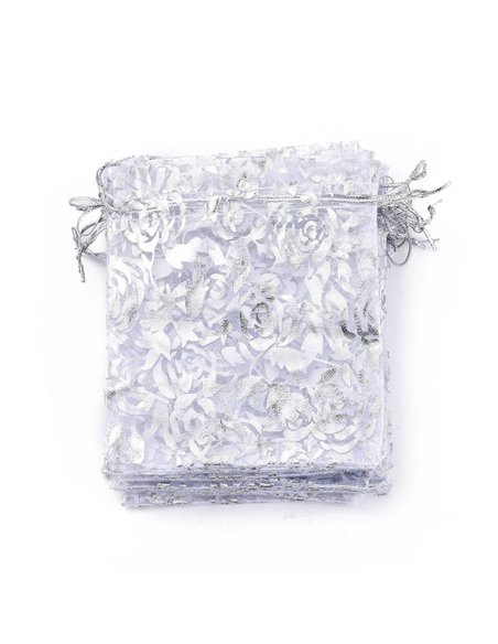 ACC434 - Pack 10 Bolsa Organza Decorada Hojas