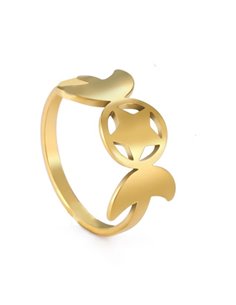 BA123 Anillo Triple Luna con Estrella, dorado