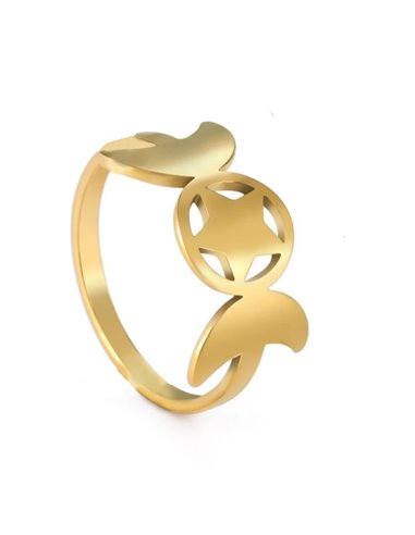 BA123 Anillo Triple Luna con Estrella, dorado
