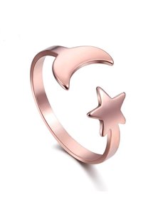 AA115 Anillo Abierto Luna y Estrellas, rosa