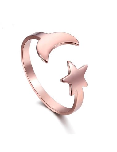 AA115 Anillo Abierto Luna y Estrellas, rosa