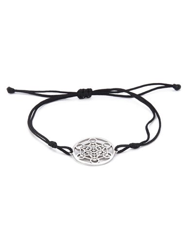 AT031 Pulsera Metatrón plateado en hilo negro