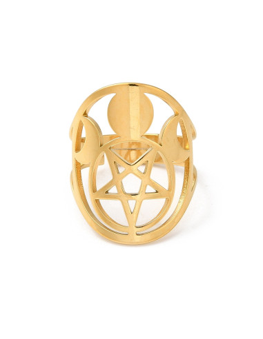 AA157 Anillo Pentagrama Triple Luna,...